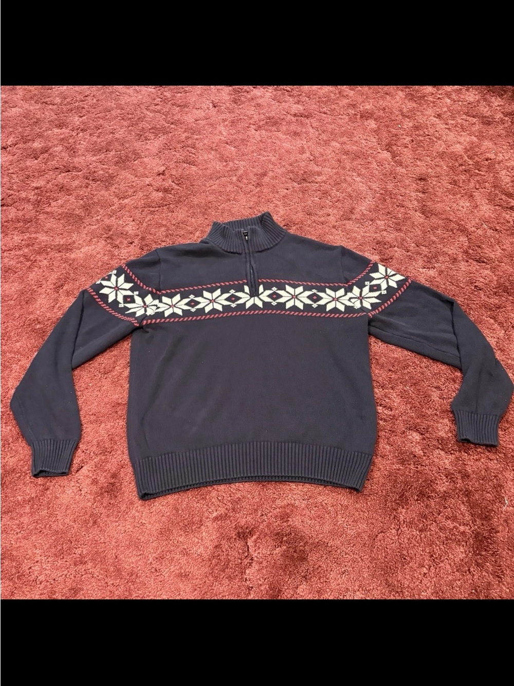 Weatherproof Navy Zip-Up Sweater with White Fair Isle Yoke